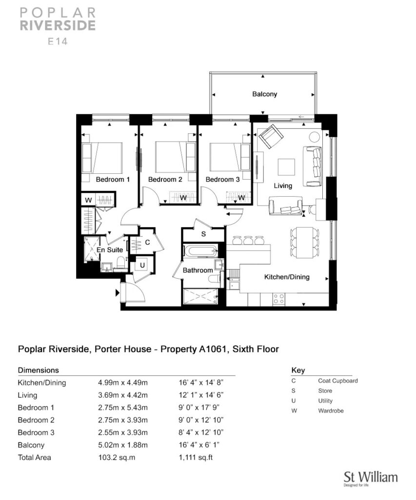 Property A1061, Poplar Riverside 3 bedroom apartment for sale Poplar, E14 0LL